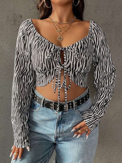 Front Crop Top, Shein Style, Women Tops, Off Shoulder Blouse, Fashion News, Knot, Crop Top, Long Sleeve Blouse, Womens Tops