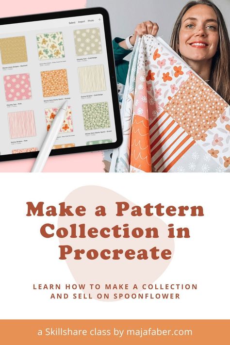 This class is made for you who want to learn how to create a full pattern collection in Procreate. You probably have an interest in selling your designs on Spoonflower, but it’s not a must to take this class. The actual process of creating a pattern collection in Procreate is pretty much the same for me, even if I create it for a different purpose than to sell on Spoonflower. Procreate Drawing Prompts, Maja Faber, Procreate Classes, Pattern Procreate, Procreate Pattern, Repeating Pattern Design, Procreate Tutorials, Surface Pattern Design Inspiration, Procreate Tips