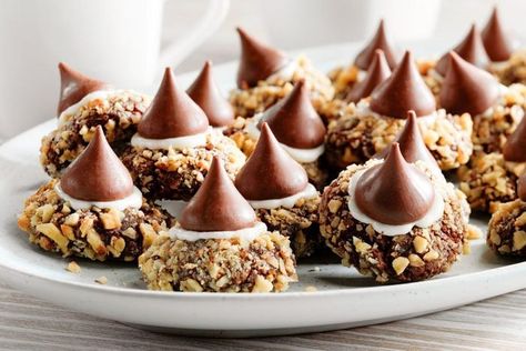 Chocolate Kiss Thumbprint Cookies With Walnuts Kiss Thumbprint Cookies, Chocolate Thumbprints, Maple Walnut Ice Cream, Cookies With Walnuts, Chocolate Kiss Cookies, Chocolate Thumbprint Cookies, Kiss Cookies, Vegetarian Bake, Walnut Cookies