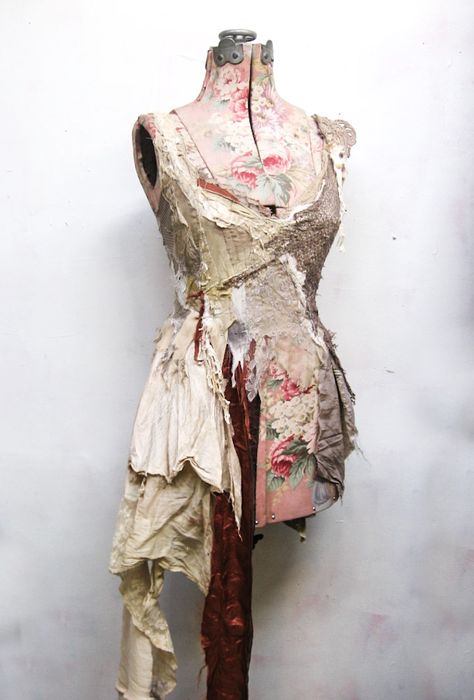 Cheese Cloth Dress, Corset Textiles, Ragged Dress, Antique Grunge, Distressed Dress, Broken Doll, Dress Form Mannequin, Form Art, Altered Couture