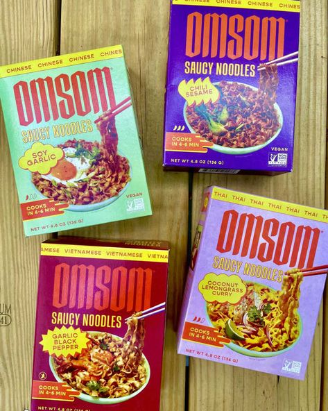 I Tried Omsom’s New Saucy Noodles and One Blew Me Away | Kitchn Lemongrass Curry, Saucy Noodles, Noodle Packaging, Chinese Chili, Vietnamese Noodles, Khao Soi, Garlic Noodles, Buttered Noodles, Thai Coconut