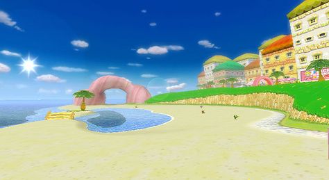 GCN Peach Beach from Mario Kart Wii Mario Beach Aesthetic, Mario Kart Wii Aesthetic, Mario Kart Wii Wallpaper, Peach Beach, Mario Kart Aesthetic, Wii Aesthetic, Nintendo Aesthetic, Mario Kart Wii, Super Mario Sunshine