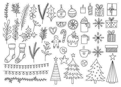 Christmas Tattoo, Christmas Doodles, Christmas Elements, Vector Christmas, Christmas Fonts, Pretty Hands, Christmas Window, Christmas Drawing, Christmas Illustration