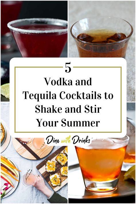 Collage of 4 vodka and tequila cocktails. Vodka And Tequila Mixed Drinks, Tequila And Triple Sec Drinks, Tequila Triple Sec Drinks, Tito’s Vodka Cocktails, Tequila Based Cocktails, Vodka Martini, Spicy Margarita, Summer Dining, How To Make Drinks