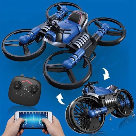 2-in-1 Motorcycle Folding RC Drone With 2MP Camera Electronic Toys For Kids, Service Robot, Star Wars Technology, Remote Control Drone, Drone Technology, Rc Airplanes, Rc Helicopter, Fire Service, Kids Party Supplies