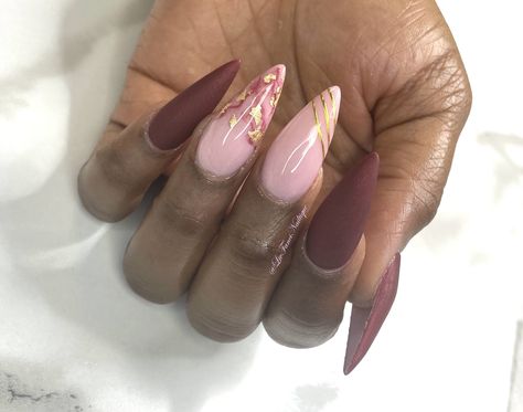 #marblenails #burgundynails #almondnails #pinknails #foilnails #mattenails Burgundy Nails, Foil Nails, Marble Nails, Matte Nails, Funky Nails, Almond Nails, Pink Nails, Pretty Nails, Nails