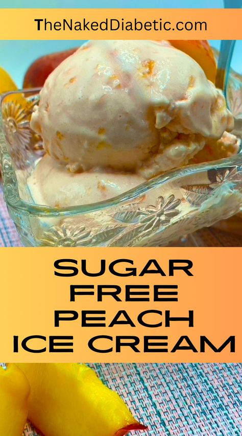 Recipe and instructions on how to make sugar free peach ice cream Sugar Free Sorbet, Sugar Free Peach Cobbler, Low Sugar Ice Cream, Peach Ice Cream Recipe, Sugar Free Desserts Easy, Homemade Peach Ice Cream, Sugar Free Ice Cream, Healthy Ice Cream Recipes, Gluten Free Ice Cream