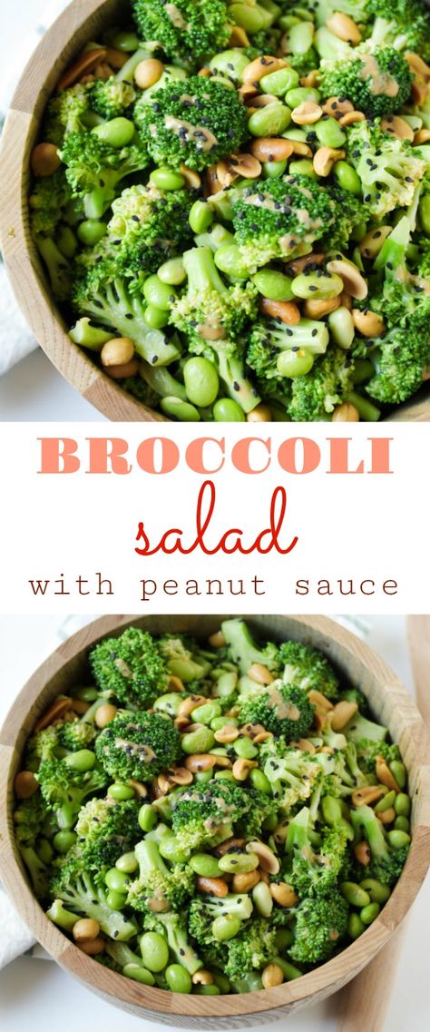 Broccoli Edamame Salad with Peanut Sauce via @theforkedspoon #broccoli #edamame #salad #broccolisalad #peanutsauce #easyrecipe #healthysalad #peanuts #dairyfree #vegetables | For this recipe and more visit, https://theforkedspoon.com/ Asian Broccoli Salad, Salad With Peanut Sauce, Asian Broccoli, Edamame Recipes, Edamame Salad, Peanut Dressing, Broccoli Salad, Peanut Sauce, Salad Dressing Recipes