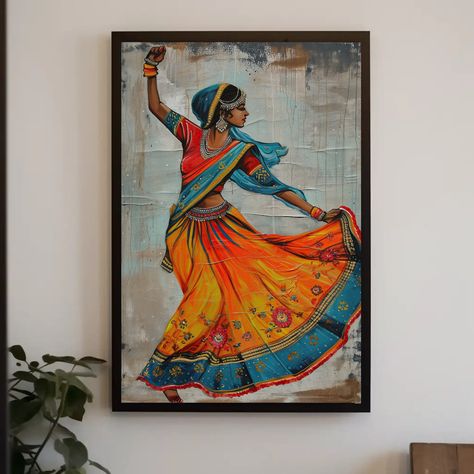 Indian Canvas Print - Folk Dance - Ready to Hang Framed Art for India Wall Decor - Perfect Gift for Indians - Indian Folk Art by AntarmadaArtPrints on Etsy Indian Folk Dance, India Inspired, Girl Painting, Indian Folk Art, Indian Culture, Folk Dance, Personalized Artwork, Handmade Artwork, Indian Art