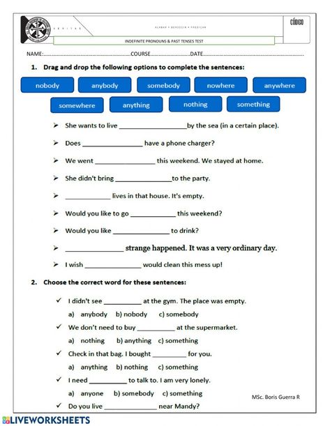 English Worksheet For Grade 2 Pronoun, Personal Pronouns Worksheets Grade 3, Relative Pronouns Worksheet, Past Indefinite Tense Worksheet, Present Indefinite Tense Worksheet, Indefinite Pronouns Worksheets, Subjective Pronouns Worksheet, Esl Beginners, Live Worksheet