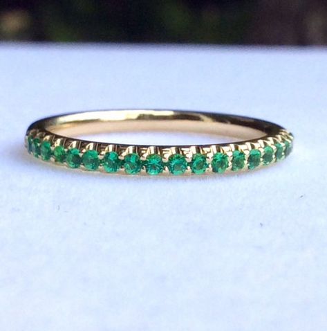 Emerald Wedding Anniversary, Emerald Eternity Ring, Emerald Eternity Band, Birthstone Stacking Rings, Emerald Band, Stacked Wedding Rings, Half Eternity Wedding Band, Emerald Wedding, Pave Band