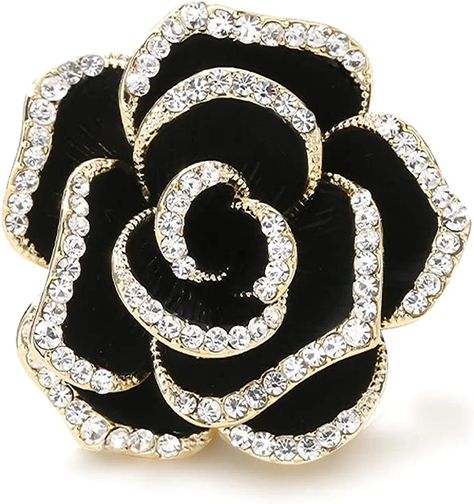 Amazon.com: Elegant Crystal Blooming Rose Flower Brooch Lapel Pin Breastpin for Women Birdal Cardigan Hat Scarf Suit Sweater Floral Pins (32mm Black Rose): Clothing, Shoes & Jewelry Suit Sweater, Rose Clothing, Floral Pins, Bee Brooch, Scarf Pin, Wedding Theme Colors, Hat Scarf, Blooming Rose, Color Inspo