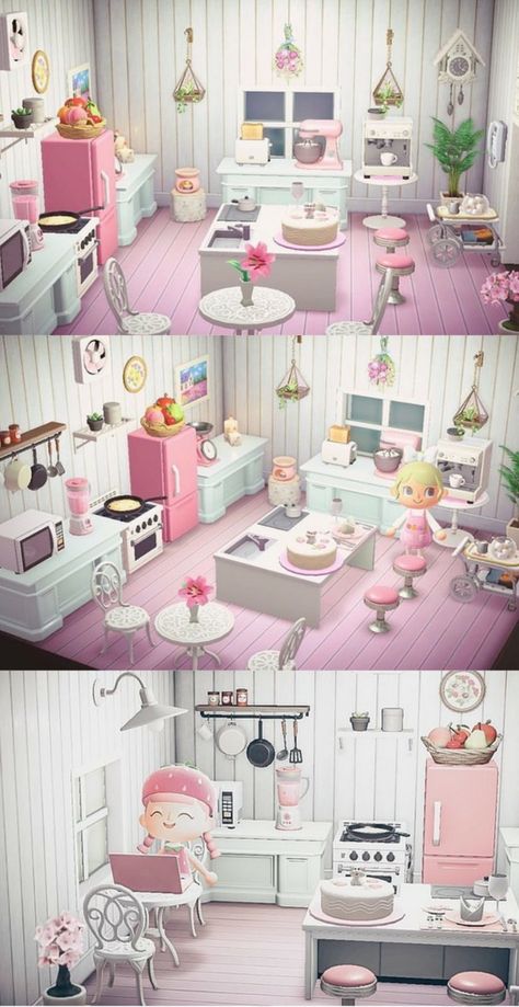 Acnh Kitchen Designs Pink, Animal Crossing Sanrio Room, Acnh Cinnamoroll Room, Anch Room Designs, Animal Crossing Pink Interior, Acnh Pink Kitchen, Animal Crossing Island Inspiration Pink, Cutecore Animal Crossing, Pink Island Animal Crossing