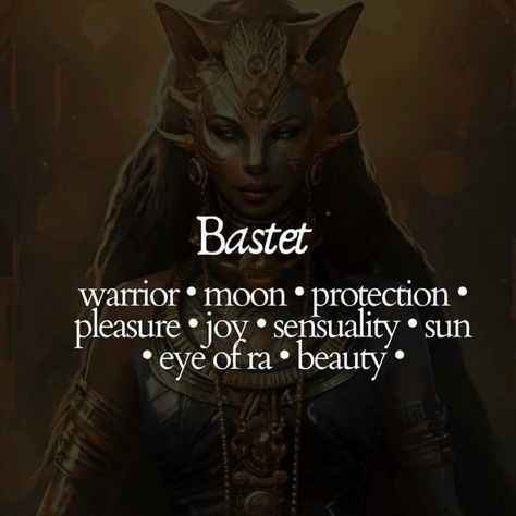 🌟 Who is Bastet? Bastet is one of the most beloved deities in ancient Egyptian mythology. She is the goddess of home, fertility, childbirth, women's secrets, and cats. Often depicted as a lioness or as a woman with the head of a lioness or domestic cat, Bastet embodies both fierce protection and nurturing gentleness. 🌟 Symbols of Bastet: Cats: Representing grace, agility, and protection. Sistrum: A musical instrument symbolizing joy and festivity. Ankh: The symbol of life. Eye of Horus: Pr... Bastet Art Goddess, Basset Egyptian Goddess, Bastet Goddess Witchcraft, Bastet Aesthetic, Chakra Prompts, Bastet Goddess Art, Bastet Altar, Bast Goddess, Egyptian Bastet