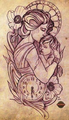 Mother Of Four Tattoo Ideas, Traditional Baby Tattoo, Mother Baby Tattoo, Mother Tattoo Design, Large Tattoo Ideas, Mother Tattoo Ideas, Mother Of 2 Tattoo Ideas, Large Tattoo Designs, Motherhood Tattoos Unique