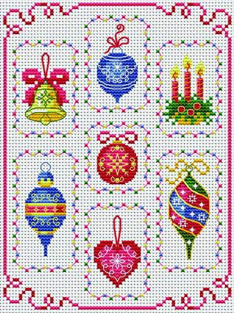 .Borlas navideñas Holiday Cross Stitch, Xmas Cross Stitch, Winter Cross Stitch, Cross Stitch Christmas Ornaments, Ornament Pattern, Cross Stitch Borders, Cross Stitch Cards, Cross Stitch Patterns Christmas, Cross Stitch Christmas