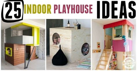 Indoor Playhouses are great for imaginative play, timeless creative games and a lot of fun. You will find your favorite playhouse in this list for sure. Built In Playhouse Indoor, Built In Playhouse, Closet Playhouse, Basement Playhouse, Indoor Tree House, Playhouse Diy, Playhouse Indoor, Modern Playhouse, Sawdust Girl