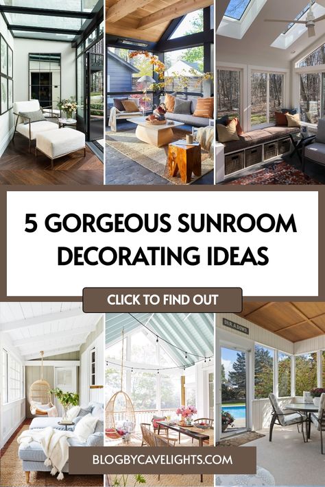 Spruce up your sunroom decor with our top 5 sunroom decorating ideas! 🌿 Whether you're going for cozy or modern, you won’t want to miss these tips. Click for more inspiration! ✨ Sunroom Interior Design, Interior Sunroom Ideas, Sunroom Decorating Ideas Indoor, Small Sunroom Addition, Decorating A Sunroom, Sunroom Ideas Decorating, Rustic Sunroom Ideas, Sunporch Decorating Ideas, Enclosed Sunroom Ideas