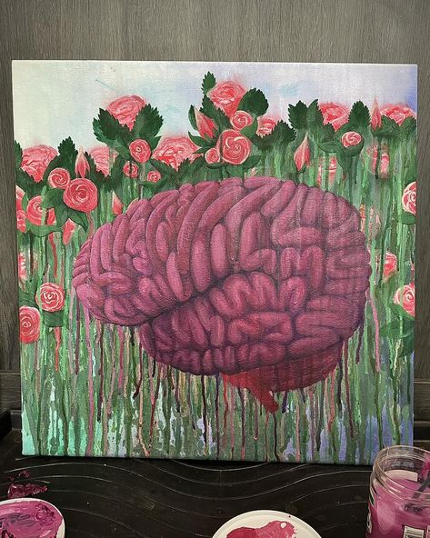 “Beautiful Mind” is STILL a work in progress, but I’m continuously happy with that progress 😍 #wip #workinprogress #workinprogressart #wipart #beautifulmind #brain #brainart #artinprogress #painting #paintingprogress #acrylicpainting #acrylics #acrylicart #dazydukers Brain Painting, Brain Art, Mental Health Awareness Month, Mental Health Day, I Am Loving, A Work In Progress, Process Art, Beautiful Mind, Health Awareness