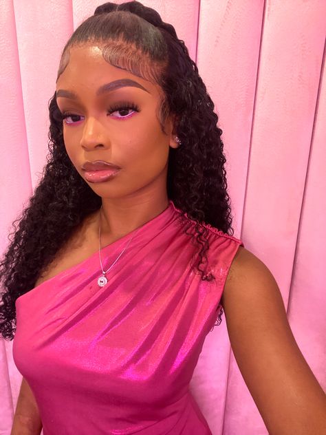 Birthday Makeup Looks Natural Pink, Sweet 16 Birthday Makeup Looks, Makeup With Pink Under Eye, Light Pink Soft Glam Makeup Black Women, Pink Eyeshadow Under Eye, Sweet 16 Makeup Pink, Pink Under Eye Makeup Looks Black Women, Pink Natural Makeup Looks, Pink Prom Makeup Looks Black Women