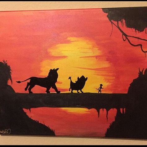 Lion King Sunset, Disney Canvas Paintings, King Painting, Sunset Canvas Painting, هاكونا ماتاتا, Disney Canvas Art, Disney Canvas, Painting Fashion, Disney Paintings