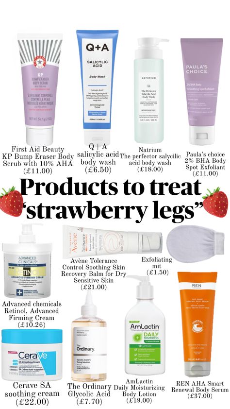 Treat strawberry legs Strawberry Skin, Strawberry Legs, Body Hygiene, Shower Skin Care, Facial Skin Care Routine, Skin Essentials, Body Care Routine, Body Skin Care Routine, Face Skin Care