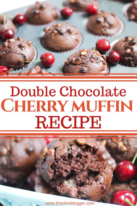 Delicious double chocolate muffins with fresh cherries - a fresh cherry muffin recipe you need to make this Summer. Cherry Muffins Fresh, Cherry Muffins Recipes, Recipes With Fresh Cherries, Dried Cherry Muffins, Sour Cherry Muffins, Assorted Muffins, Cherry Chocolate Recipes, Chocolate Cherry Muffins, Cherry Muffin