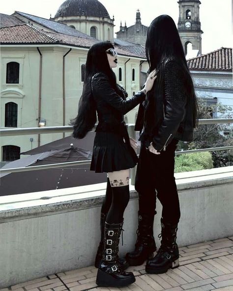 gothicmywaystore on Instagram: “🖤goth romance❤️❤️ 🖤Ankle boots🖤 🔥tap the picture to check out!🔥” Gothic Outfits Revealing, Goth And Metalhead Couple, Metalhead Couple, Goth Couple Aesthetic, Goth Couples, Goth Couple, Alternative Couple, Goth Girlfriend, Gothic Couple