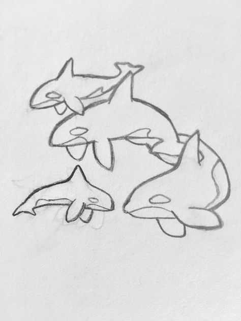 Family of 4 - orca tattoo - killer whale tattoo - you can see the resemblance - tiny tattoo Orca Whale Family Tattoo, Whale Family Tattoo, Orca Drawing, Lil Sketches, Tattoo Whale, Tattoos Family, Killer Whale Tattoo, Claddagh Tattoo, Inspirational Drawings