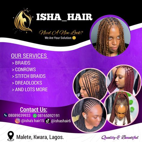 Braided Dreadlocks, Stitch Braids, Flyer Design, Hair Stylist, New Look, Dreadlocks, Braids, Graphic Design, Hair