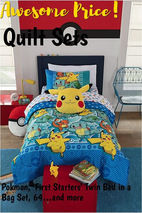 Pokemon Bedding, Pokemon Bedroom, Anime Bedroom Ideas, Pokemon Decor, Pokemon Room, Kids Comforters, Full Bedding Sets, Comforter Bedding Sets, Twin Bed Sets