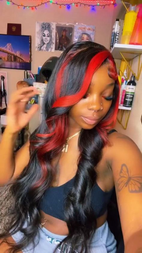 Trendy Hairstyles For Short Hair, Black Hair With Highlights, Red Highlights, Wigs Hair, Dope Hairstyles, Hair Ponytail Styles, Boost Your Confidence, Front Lace Wigs Human Hair, Hairstyles For Short Hair