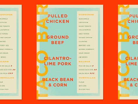 Tacos Menu Design, Colorful Menu Design, Funky Menu Design, Taco Menu Design, Taco Bar Menu, Taco Menu, Catering Menu Design, Bar Menu Ideas, Diner Branding