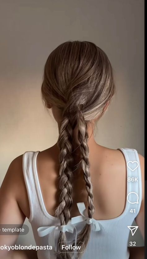 Two Braid One Ponytail, Ponytail Into Two Braids, Two Braids Ponytail, Double Braid Ponytail, Double Hairstyles, Double Braided Ponytail, Double Braid Hairstyles, Double Braids, Braid Game