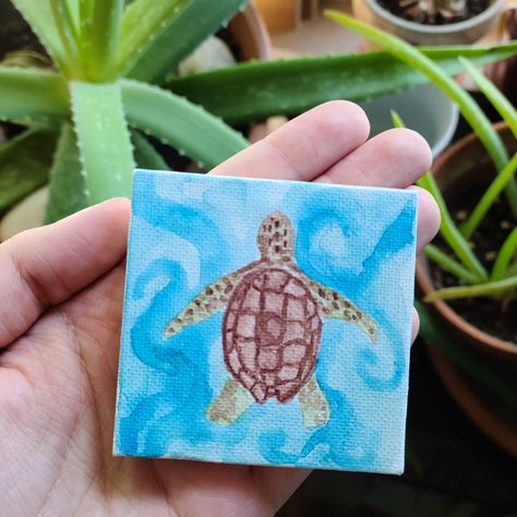 Mini magnet watercolors 🌊 These little guys are 2x2 inch wrapped canvas magnets, perfect for displaying on fridges, lockers, magnetic calendars, and more. I made a few others in this size, but these canvases are a bit of a challenge to use since there is no way to support the middle of the canvas if it starts to warp (with regular wrapped canvases, you can support and/or slightly reshape the middle if it starts to stretch or warp). - 𝙎𝙪𝙥𝙥𝙡𝙞𝙚𝙨 🎨 Watercolors from @artezaofficial 🖼️ Canvas p... Canvas Magnets, Turtle Watercolor, Mini Magnets, Magnetic Calendar, Green Sea Turtle, Ocean Conservation, Paint Painting, St Thomas, Watercolor Artist