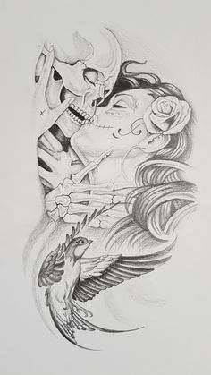 Skull Lovers Tattoo Design, Lovers Skull Tattoo, Tattoo Art Drawings Design Inspiration, Skull Lovers Tattoos, Skull Love Tattoo, Tattoo Art Drawings Design, Catrina Drawing, Skulls Tattoo Design, Chicano Love Art Drawings