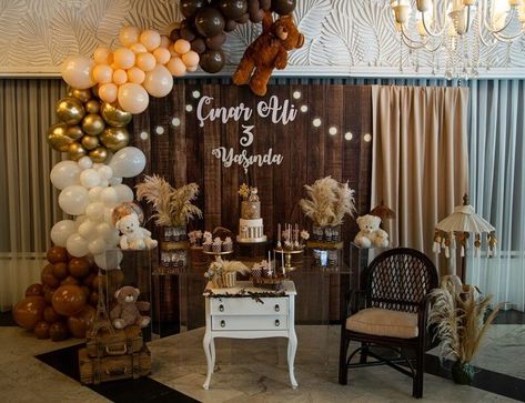 Shades Of Brown Party, Event Decor Ideas, Party Decorations Table, White Gazebo, Curtain Backdrop, Brown Curtains, Party Styling, Simple Birthday Decorations, Eid Party