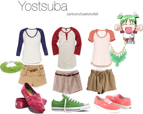 Yostsuba Yotsuba Koiwai, Neighborhood Story, Yotsuba Manga, Tomboy Look, Casual Cosplay, Red T Shirt, Raglan Shirts, Red T, Inspired Outfits