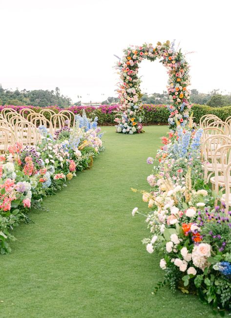 ever! Bright Wedding Theme, Colorful Wedding Decor, Bold Wedding Colors, Wedding Floral Arch, Wildflower Wedding Theme, Ballroom Reception, Wedding Ceremony Arch, Outdoor Wedding Inspiration, Ceremony Design