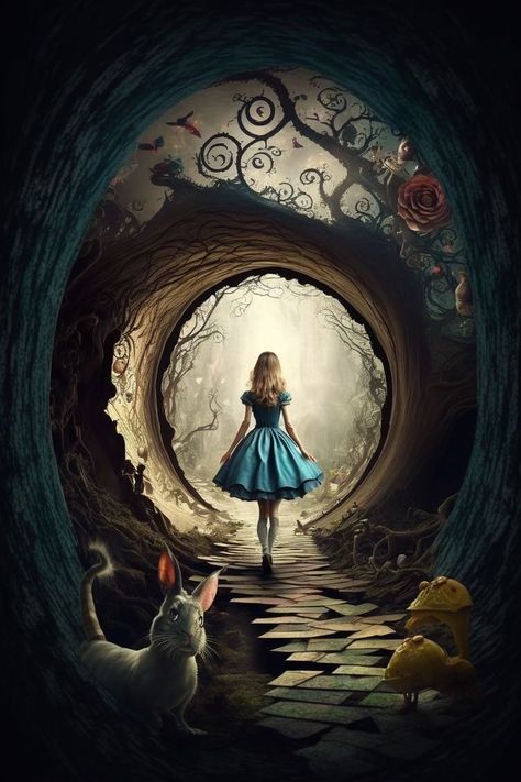 Alice Down The Rabbit Hole Art, Alice In Wonderland Artwork Trippy, Alice In Wonderland Down The Rabbit Hole, Dark Alice In Wonderland Art, Alice In Wonderland Painting, Wonderland Bedroom, Alice In Wonderland Bedroom, Alice In Wonderland Paintings, Alice In Wonderland Artwork