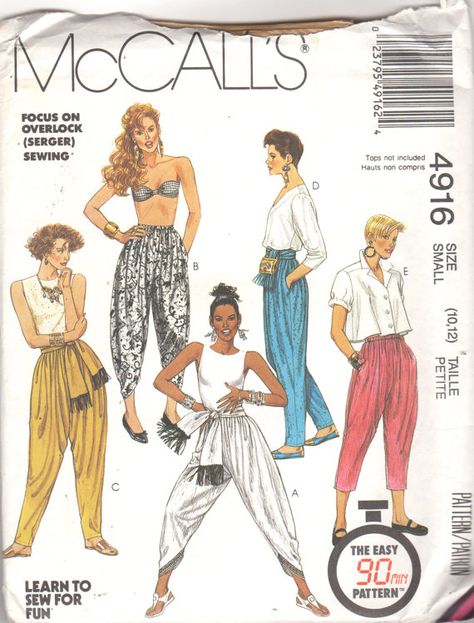 Harem Pants Pattern, Serger Sewing, Sewing Tops, Drop Crotch Pants, Harem Pants Women, Pants Sewing Pattern, Vogue Sewing, Mccalls Sewing Patterns, Skirt Patterns Sewing