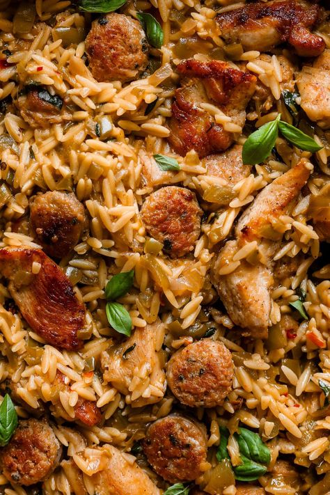 This Cajun sausage pasta is made with orzo, chicken, and peppers. I am Cajun, so if you're looking for authentic Cajun pasta with sausage, this is for you. Cajun Pasta With Sausage, Chicken Orzo Pasta, Chicken And Peppers, Cajun Sausage Pasta, Cajun Sausage, Pasta With Chicken, Pasta With Sausage, Cajun Pasta, Rice Skillet