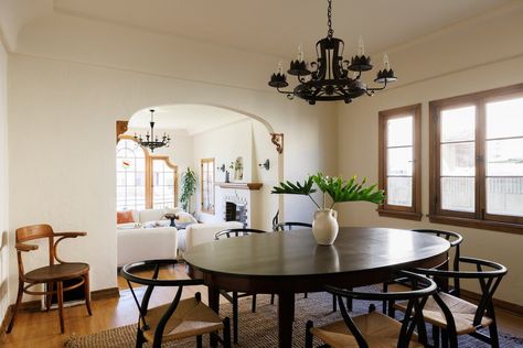 Spanish Revival Interior, Green Kitchen Backsplash, Spanish Revival Home, Green Backsplash, Home Buying Checklist, Spanish Revival, Los Angeles Homes, Vintage Chandelier, Prefab Homes