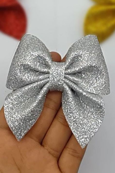 Learn how to make cute Bow with glitter sheets | Easy Bow With Glitter Foamiran Sheets | Make Simple Bow For Christmas | Foam Sheet Craft ideas. #Bow #Christmas #DIYBow Glitter Sheet Decoration Ideas, Glitter Sheet Craft, Glitter Sheets Crafts Ideas, Glitter Foam Sheet Crafts Diy, Foam Paper Crafts, Diy Bow Making, Glitter Paper Crafts, Bow Making Tutorials, Giant Cake