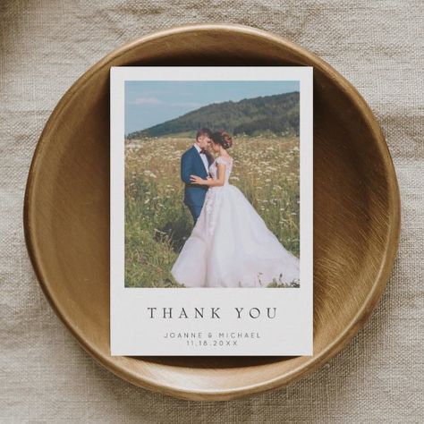 Simple Modern Photo Wedding Thank You Card W Note Cards Simple, Minimalist Typography, Custom Thank You Cards, Wedding Announcement, Simple Budget, Simple Photo, Announcement Cards, Photo Wedding, Popular Wedding