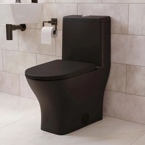 Swiss Madison Sublime II Dual-Flush Round One-Piece Toilet (Seat Included) & Reviews - Wayfair Canada High Tech Toilet, One Piece Toilet Seat, Toilet Seat Design, La Bathroom, Black Toilet Seats, Compact Toilet, Condo Bathroom, Colorado Ranch, Round Toilet