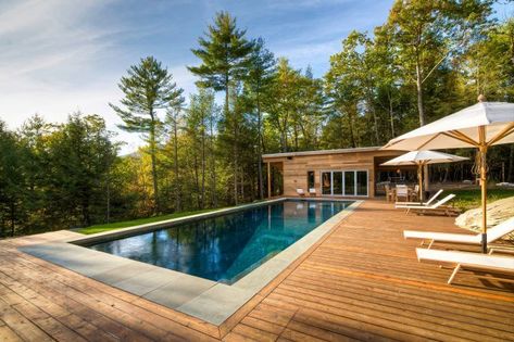 Teak Pool Deck, Deck Off Back Of House With Pool, Wood Deck Around Pool, Pool With Wood Deck, Pool With Wooden Deck, Decking Around Pool, Concrete Pool Coping, Wooden Pool Deck, Wood Pool Deck