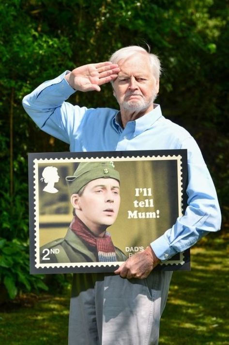 Ian Lavender holding his stamp British Tv Comedies, Classic Films Posters, Rocky Horror Show, Bbc Tv Series, Classic Comedies, Childhood Memories 70s, British Comedy, Television Program, Comedy Tv