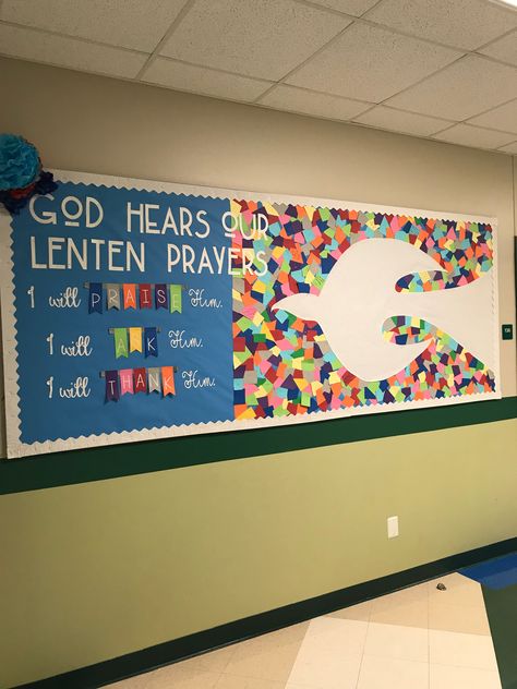 Childrens Ministry Bulletin Board Ideas, Faith Bulletin Board Ideas, Catechism Bulletin Board Ideas, Lent Door Decorations, Religious Bulletin Board Ideas, Lenten Bulletin Board Ideas, Catholic Bulletin Board Ideas, Lent Bulletin Board Ideas Church, Saint Bulletin Board Ideas