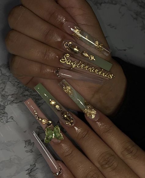 Zodiac Nails, Burberry Nails, Aqua Nails, Green Acrylic Nails, Latest Nail Designs, Acrylic Toe Nails, Sassy Nails, Long Acrylic Nail Designs, Cute Toe Nails